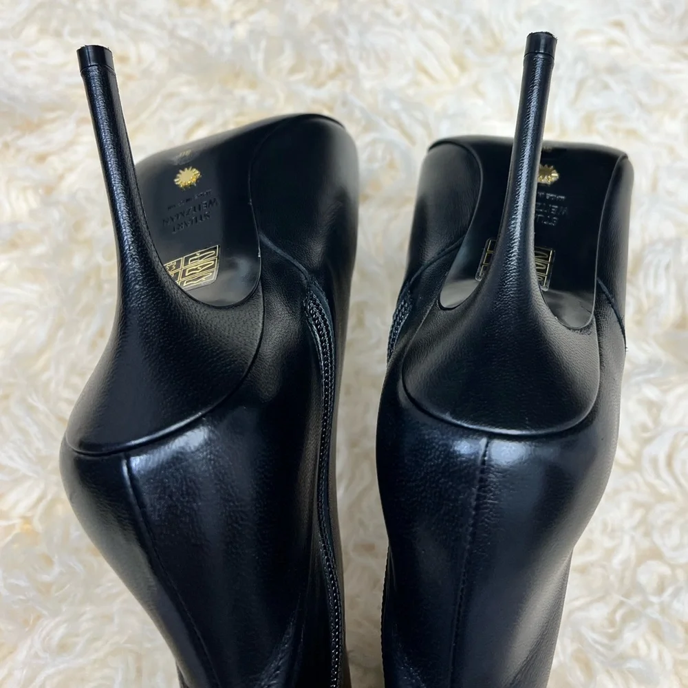 Stuart Weitzman Black Leather Over-the-Knee Pointed Toe Stiletto Boots - Picture 11 of 14